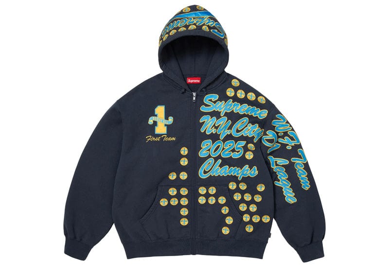 Supreme streetwear Supreme League Champs Zip Up Hooded Sweatshirt Navy