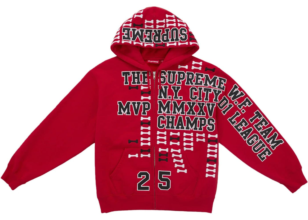 Supreme League Champs Zip Up Hooded Sweatshirt Red – Court Order