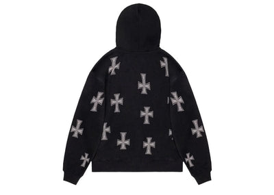 Unknown London Streetwear Unknown London Rhinestone Cross Zip Up Hoodie Black