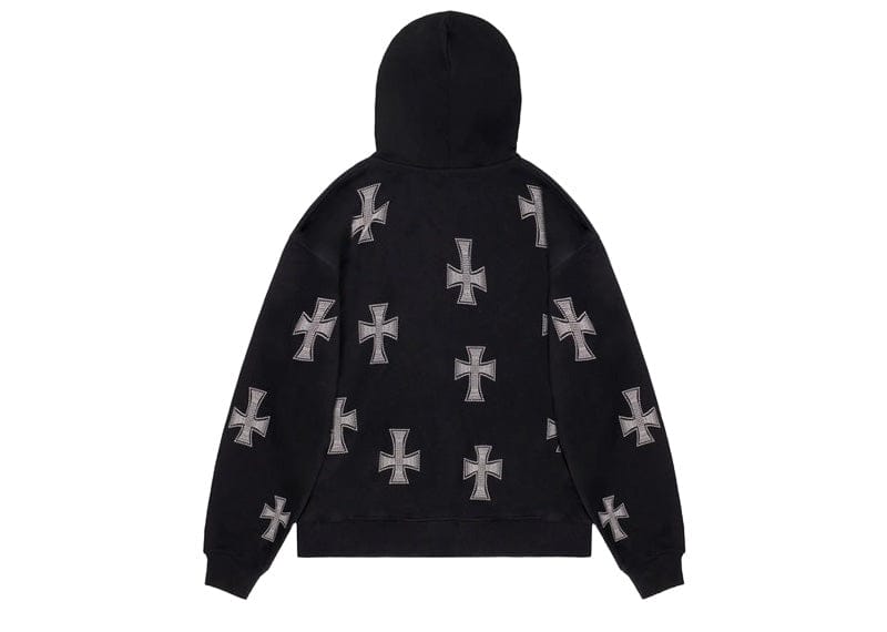 Unknown London Streetwear Unknown London Rhinestone Cross Zip Up Hoodie Black