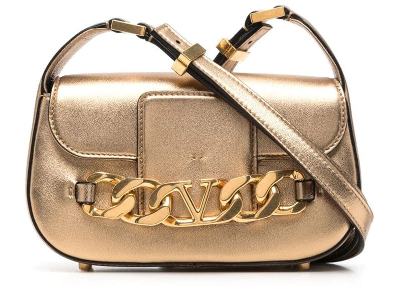 Valentino Accessories Valentino Garavani VLogo Chain Leather Shoulder Bag (No Box)