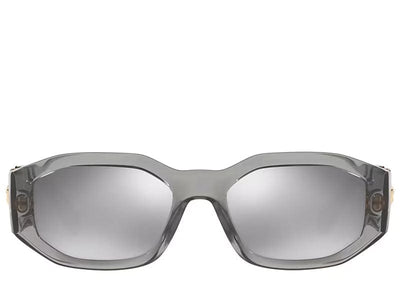 Versace Accessories Versace Biggie 53 Light Grey Mirror Silver & Transparent Grey Sunglasses