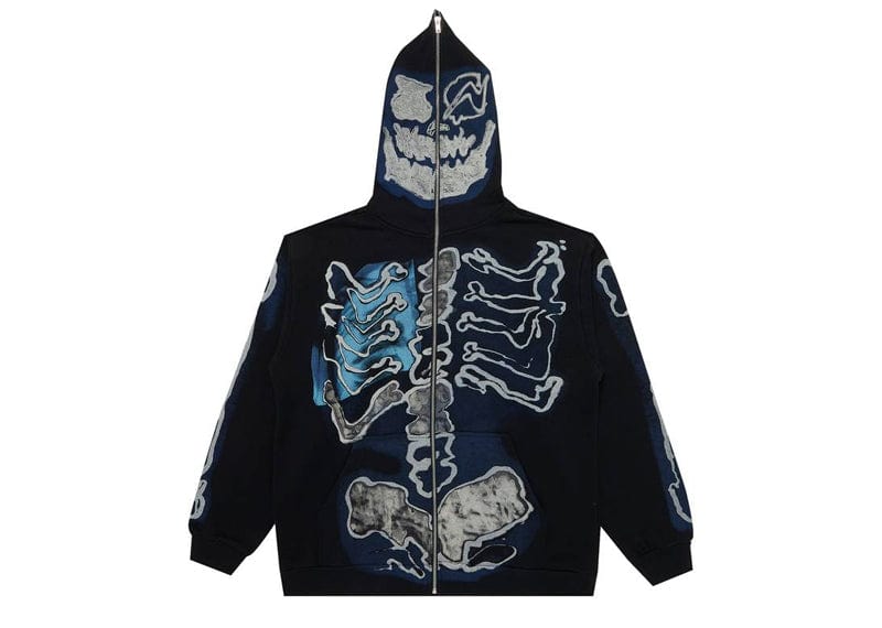 Cactus Jack Streetwear Cactus Jack For Fragment Skeleton Graffiti Full Zip Hoodie Black